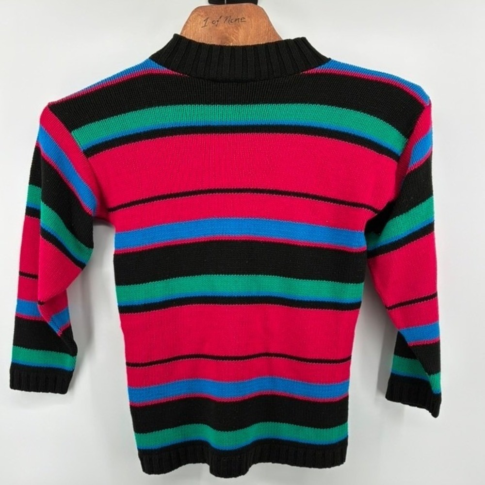 VNTG 90's Croquet Club Striped Mock Neck Sweater Pink Blue Green Black USA Made - Picture 3 of 10